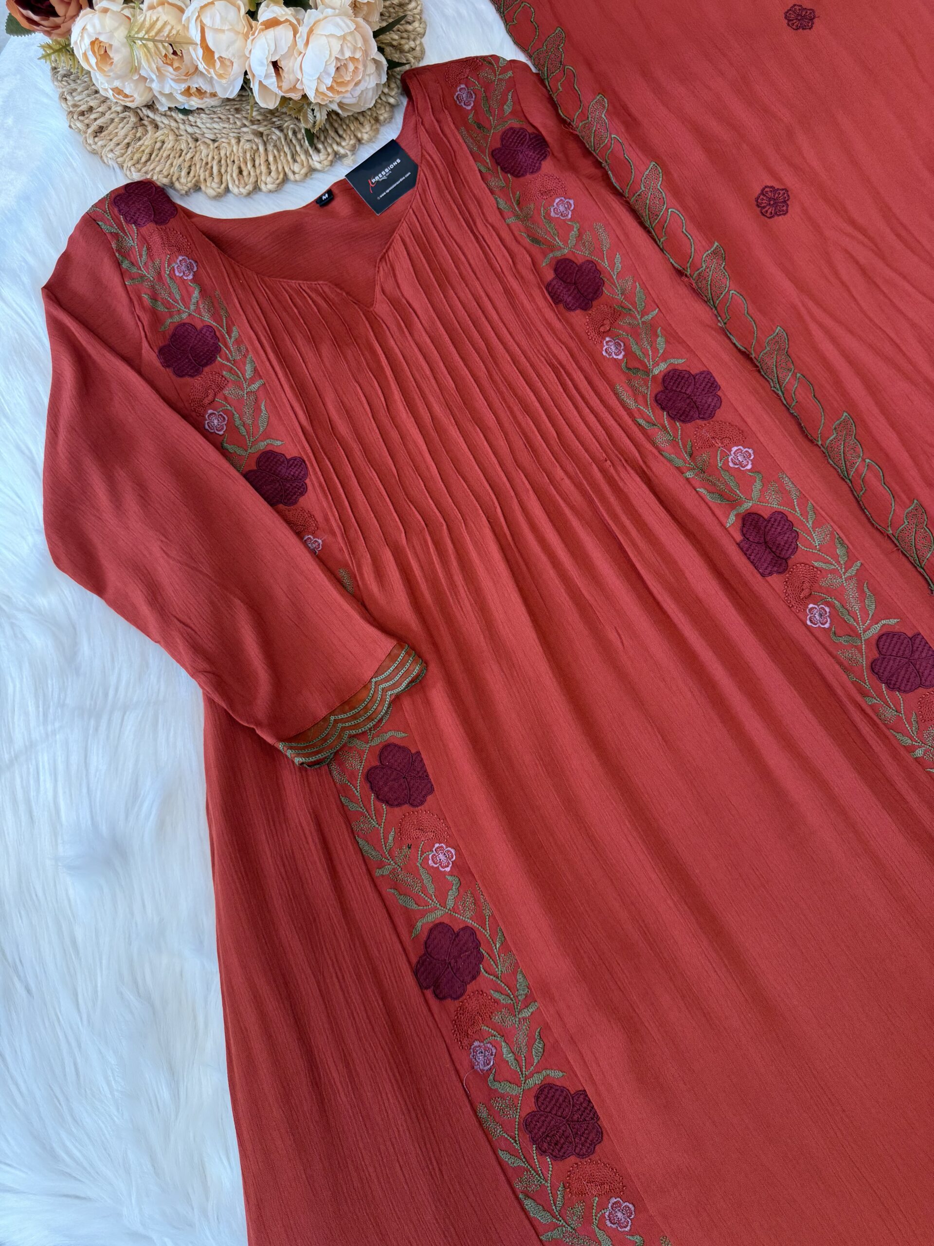 Beautiful Crinkle Ryon Aline Embroiderd Suits with Dupatta