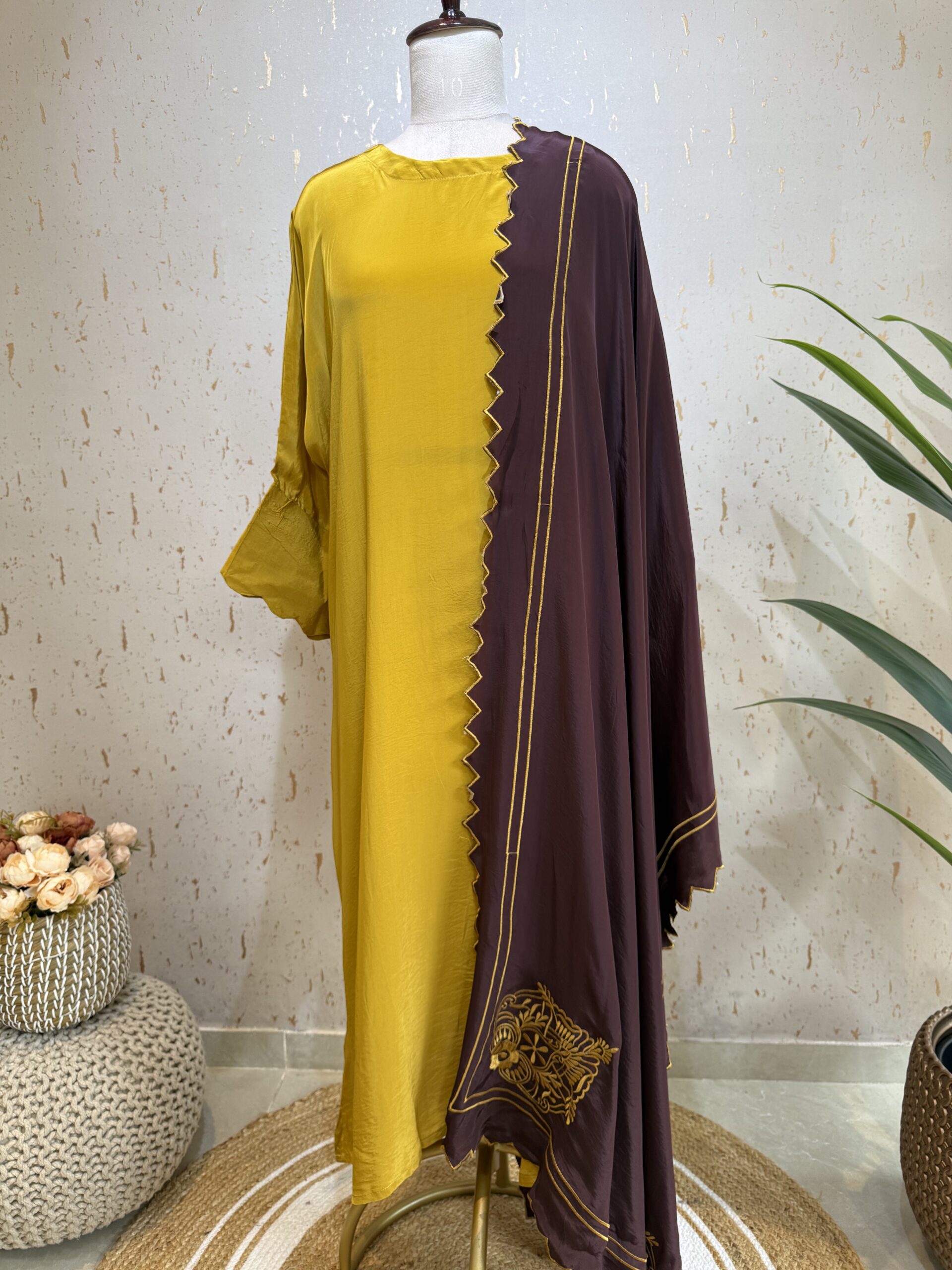 Designer Inspired Kaftan Styled Outfit Crafted in Natural Crape Silk Suits (Free Size)