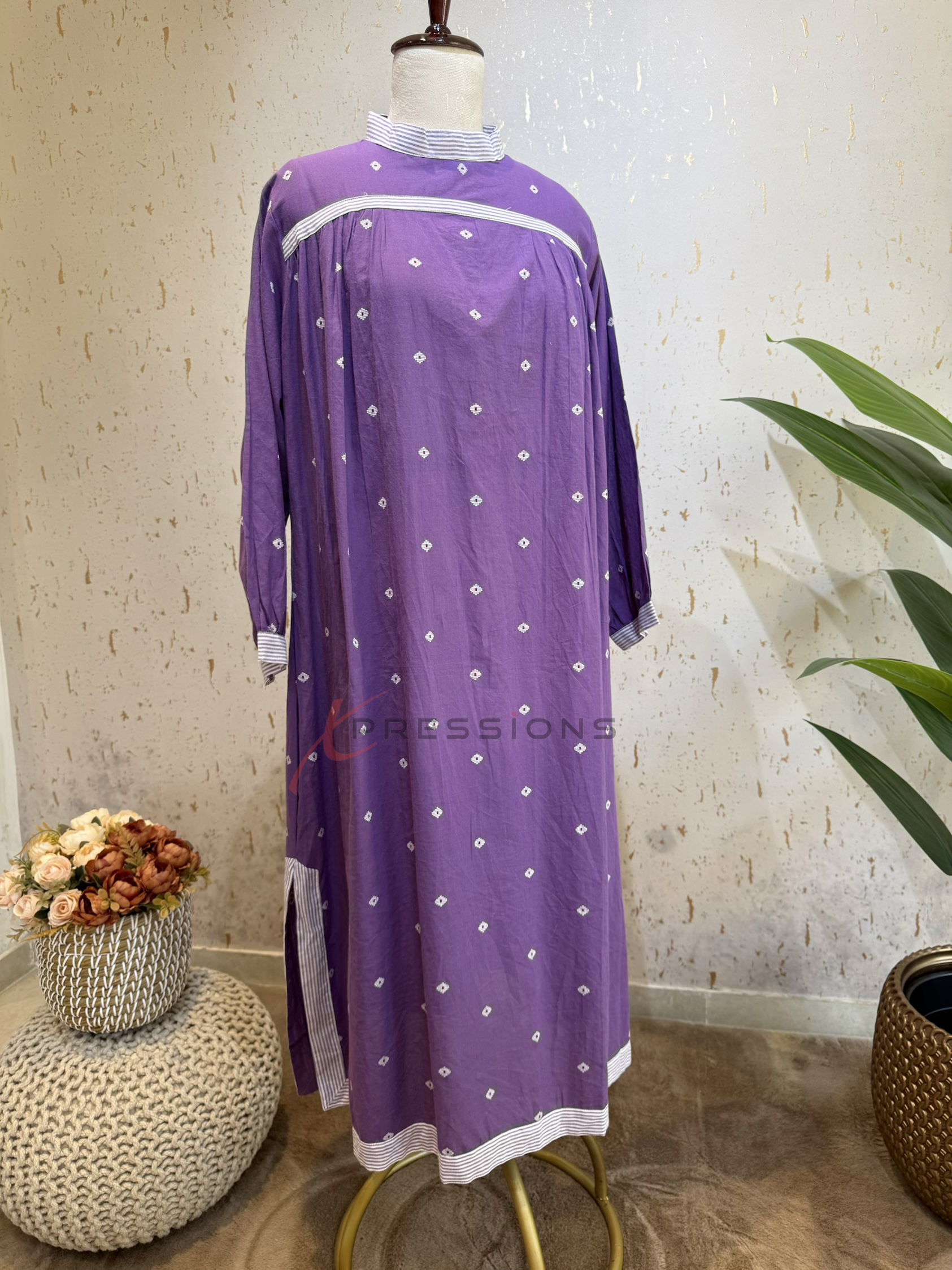 Beautifully Tailored Jamdani Cotton Relaxed Fit Co-Ord Set (Free Size Upto XXL)