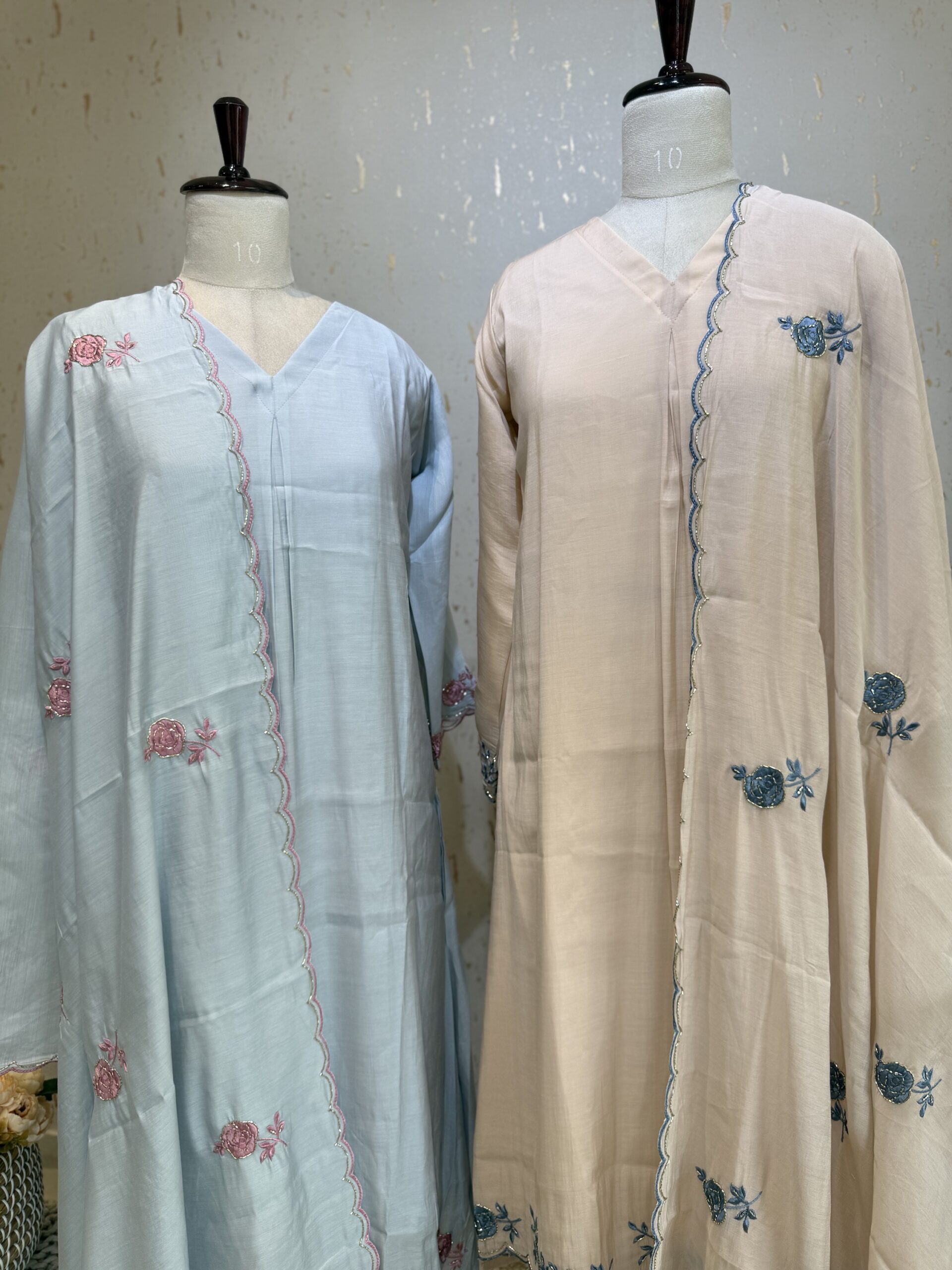 Beautiful and Classy A-Line Embroidered Suit in Surat Mul Chanderi
