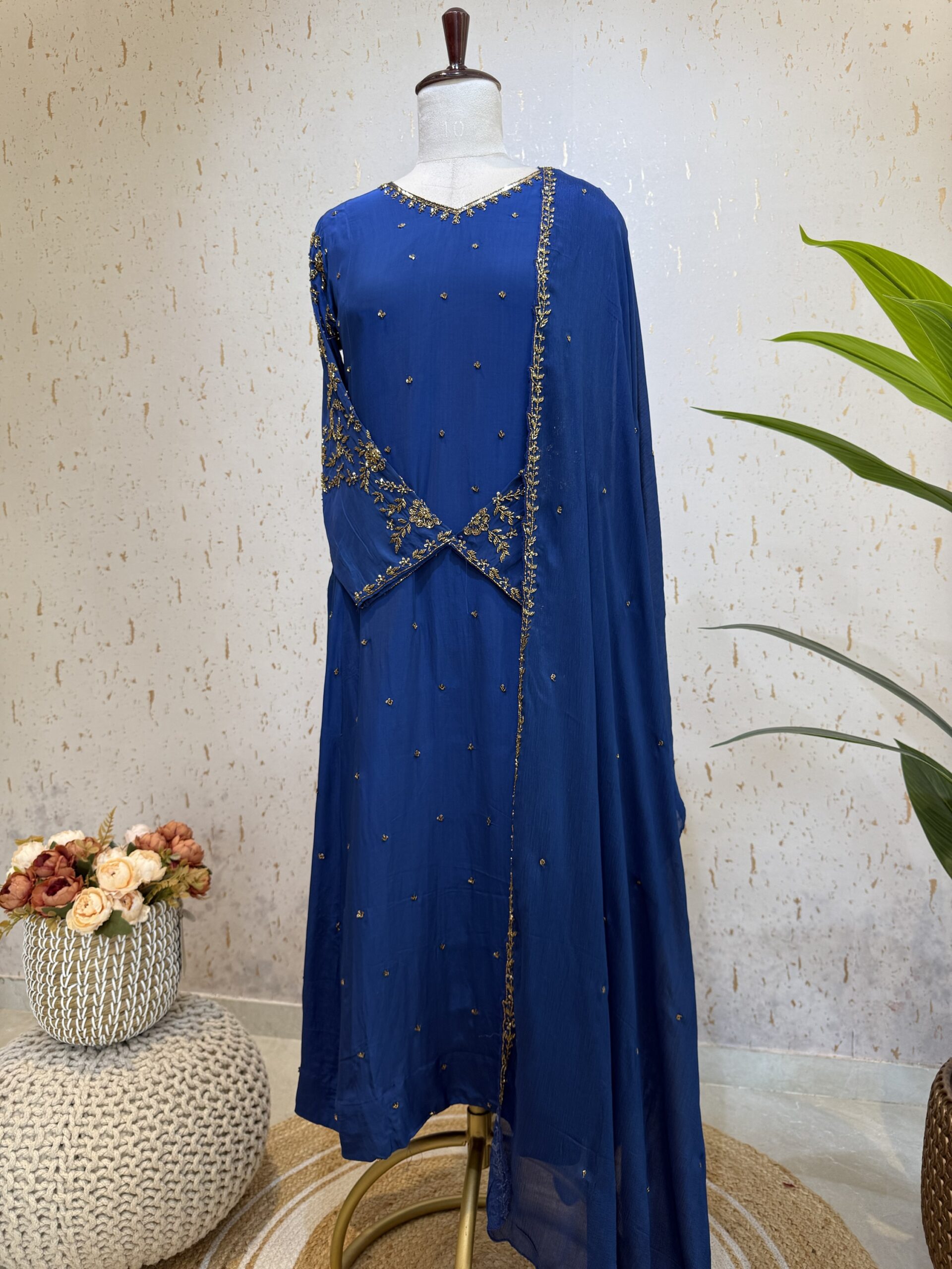 Premium Partywear A-line Suit Adorned with Exquisite Handwork and Refined Details