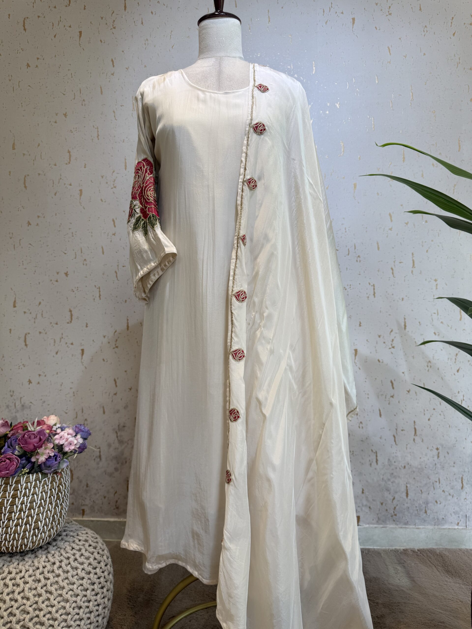 Beautiful Semi-Partywear Collection with Elegant Embroidery in HO Crape Silk with Palazzo Bottom