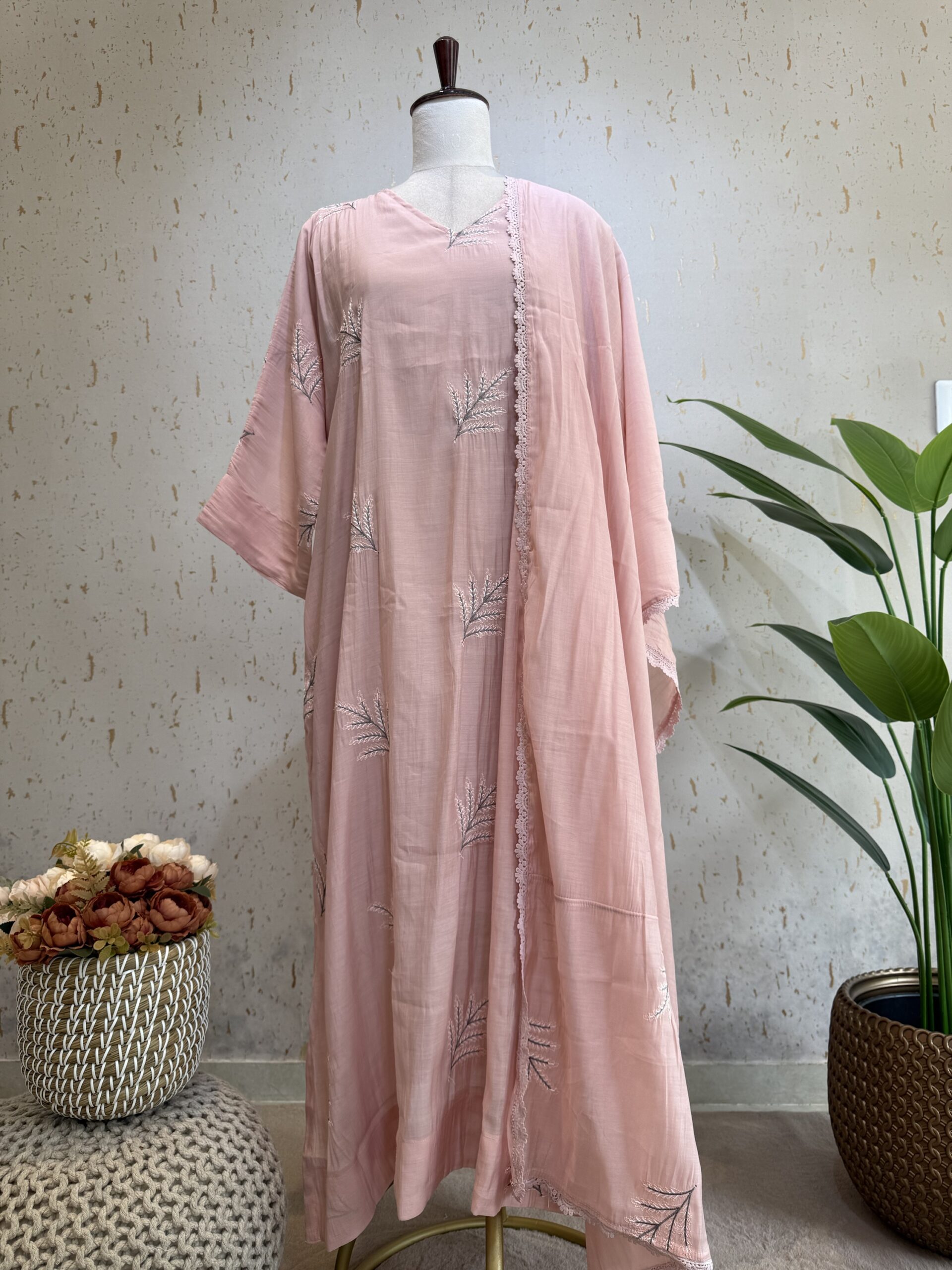 Beautiful Embroidered Viscous Poly Chanderi Kaftan Style Loose fit Suit ( Free Size )