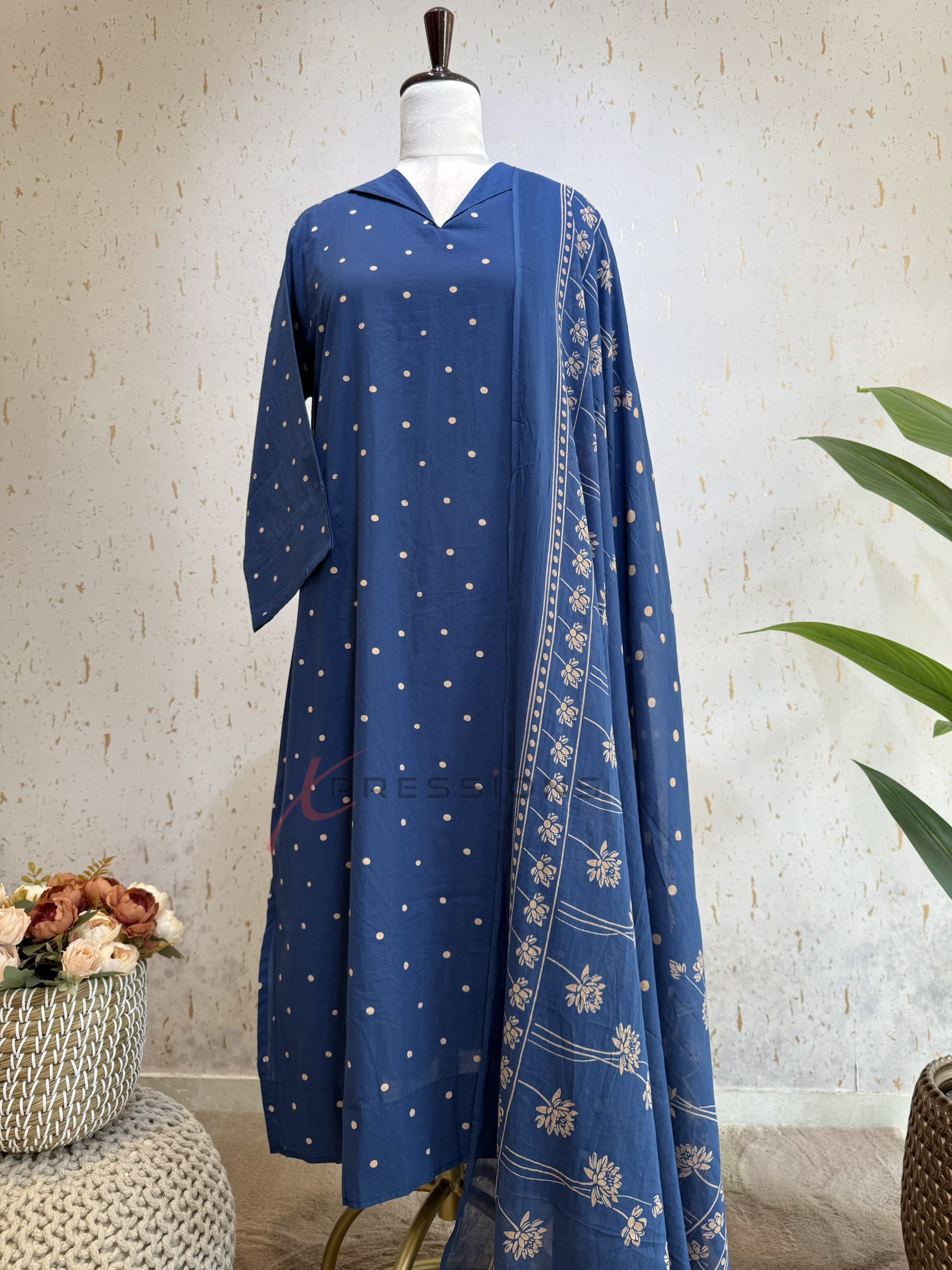 Beautiful Polka Dot Pure Cotton Palazzo Suit Set (Free size upto XXL)