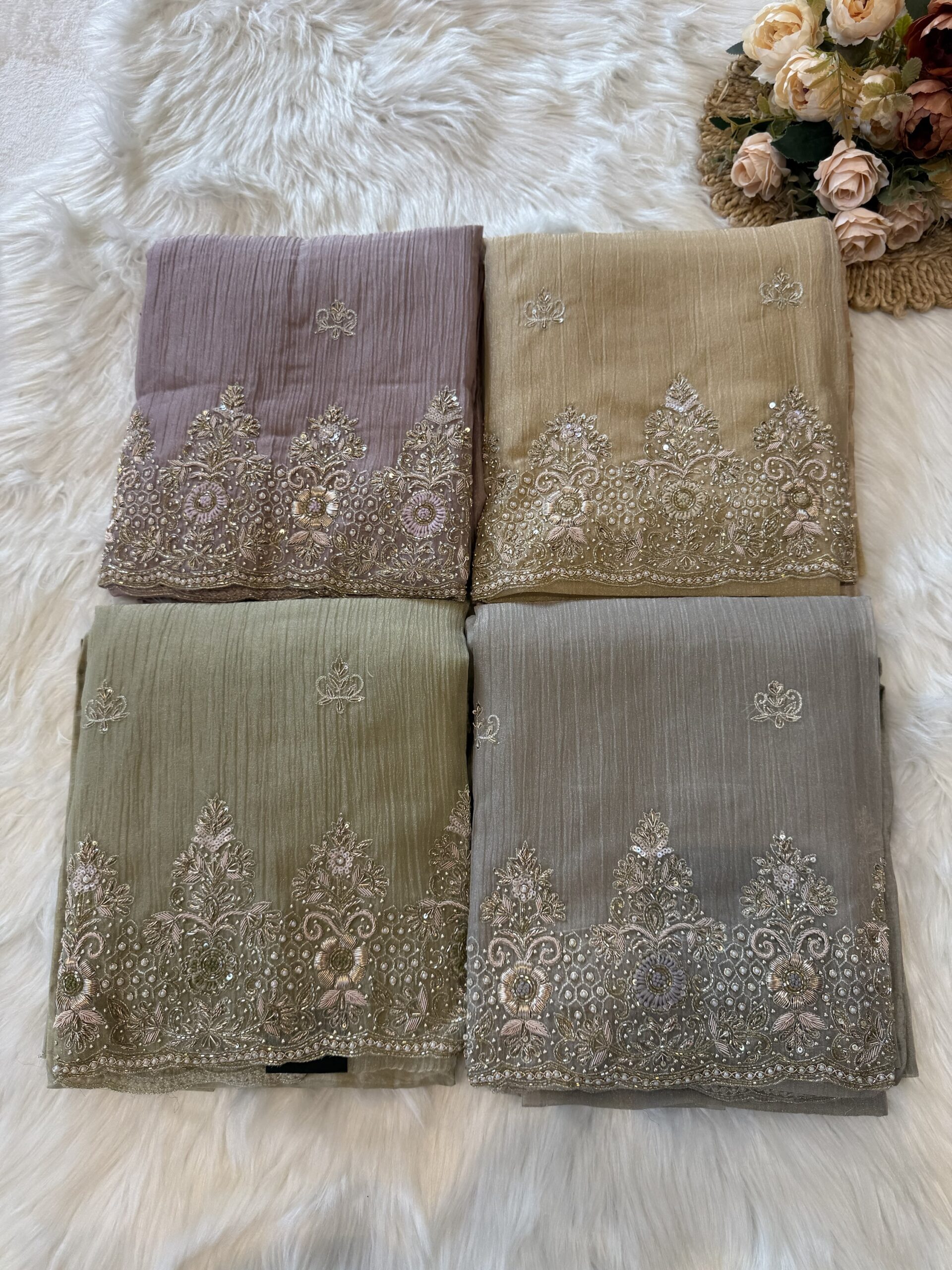 Trending Crushed Tissue Unstitched Heavy Handworked Churidar Material .